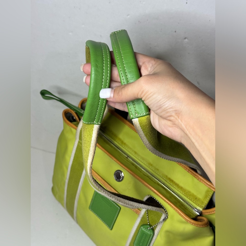 Coach Hampton Weekend IR5656 Chartreuse Nylon Shoulder Handbag Tote Bag Purse - Picture 3 of 14